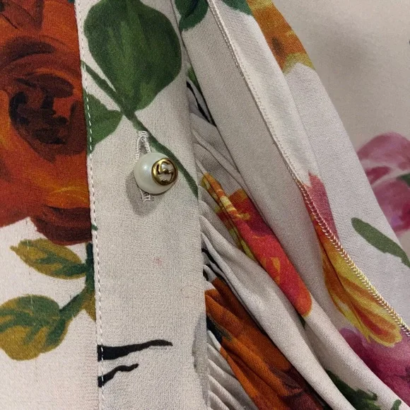 Gucci Floral Bee Silk Mini Dress IT38 US2 Pleated Front Long Sleeve Spring EUC - Picture 8 of 14